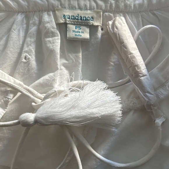 Sundance White Cotton Eyelet Lace Boho princess Blouse Tassel Tie Peasant  PS - Picture 10 of 13